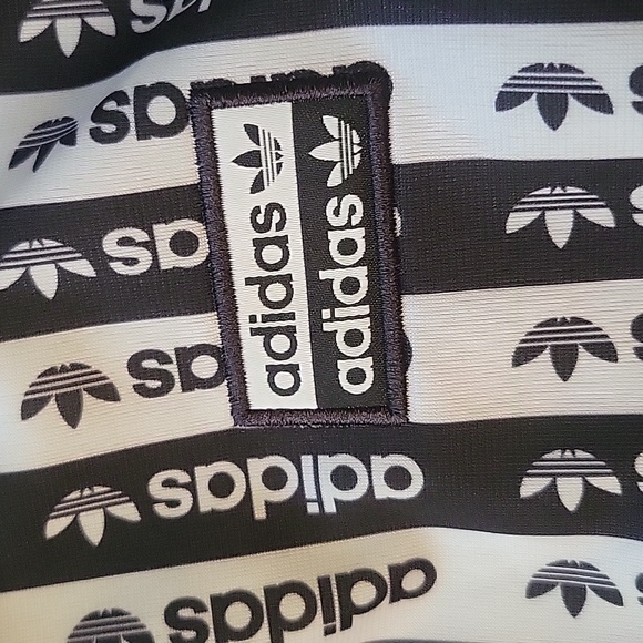 NWT Adidas Cropped Zip Up Track Jacket Top Black & White Striped Logo Boxy LG - Picture 11 of 16